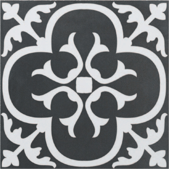 Ciment Floral Blanc/Noir 8x8 Nat